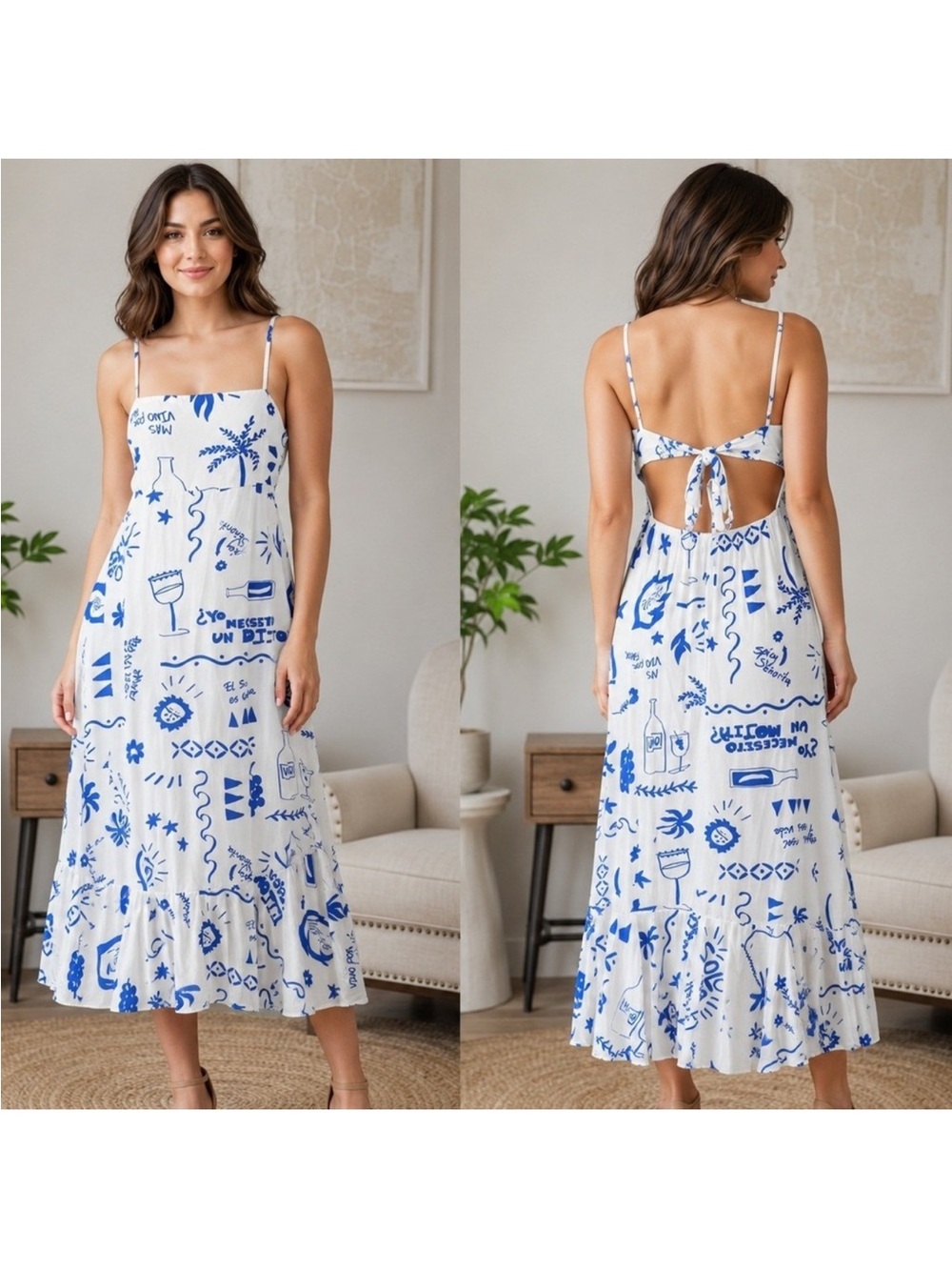 Paper Heart Blue & White Printed Tie-Back Sundress